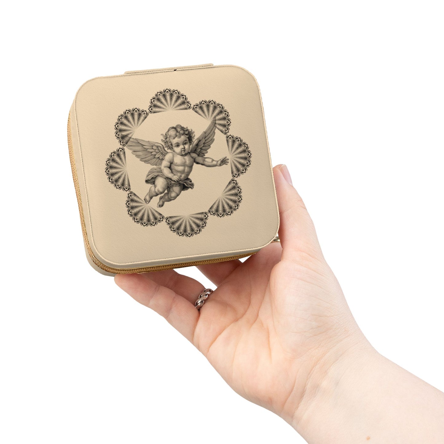 Rose Gold Cherub Jewelry Travel Case — Compact Ring & Earring Organizer