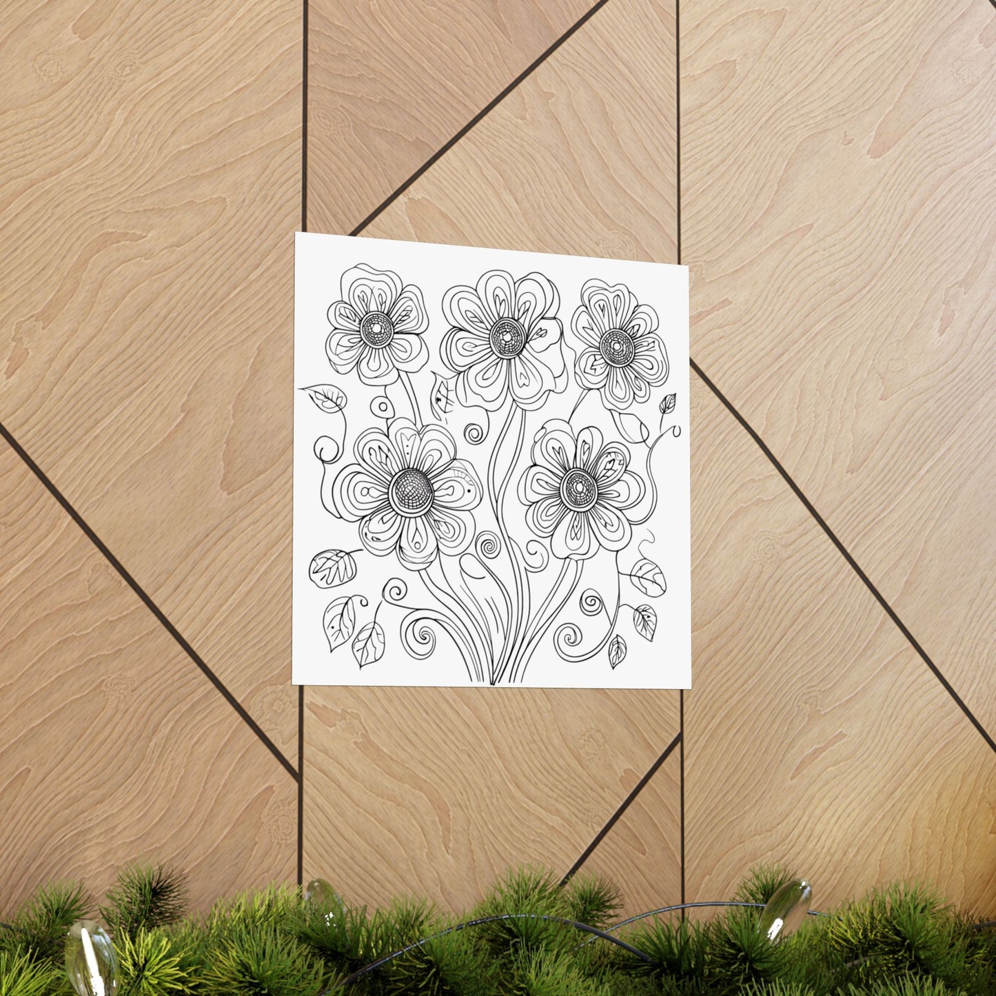 Floral Line Art Poster — Black & White Daisy Bouquet Matte Print - DIY