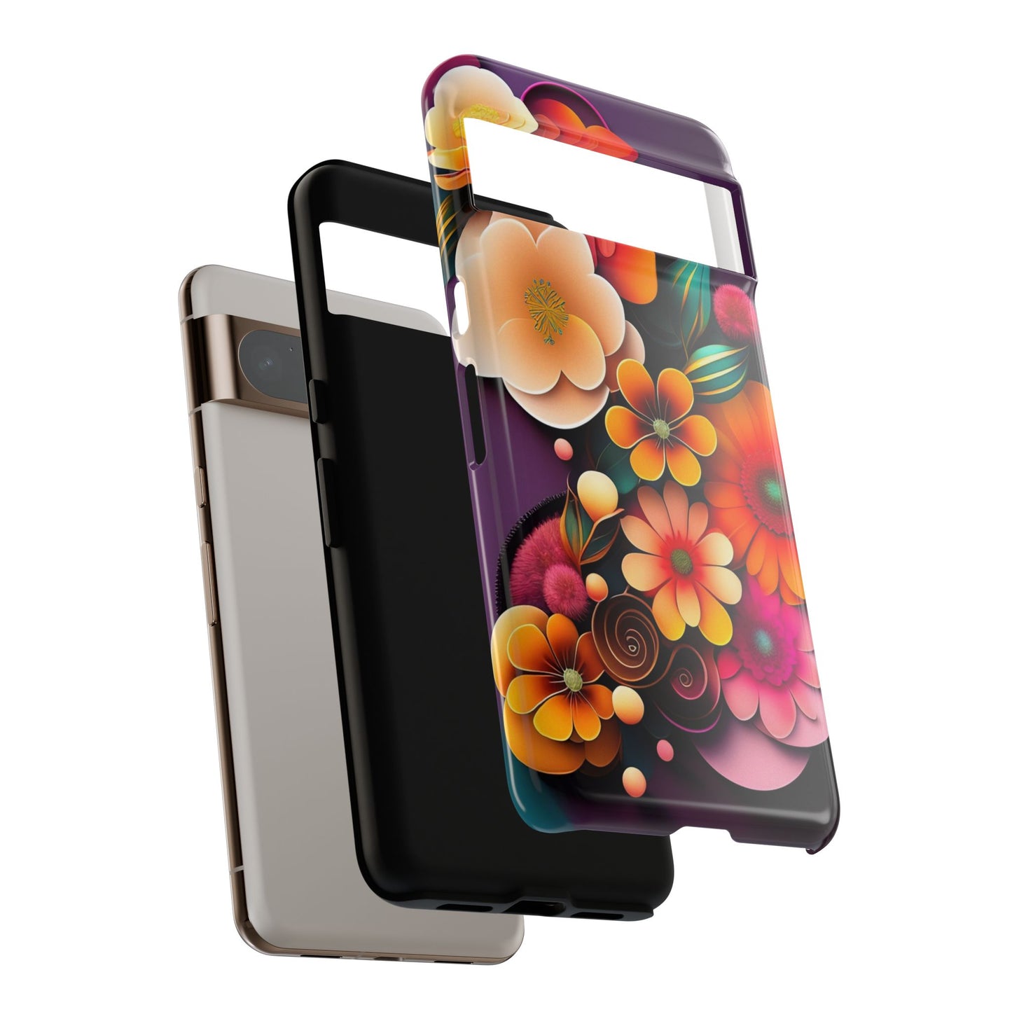 Floral Burst Tough Phone Case — Colorful Retro Flowers Protective Cover