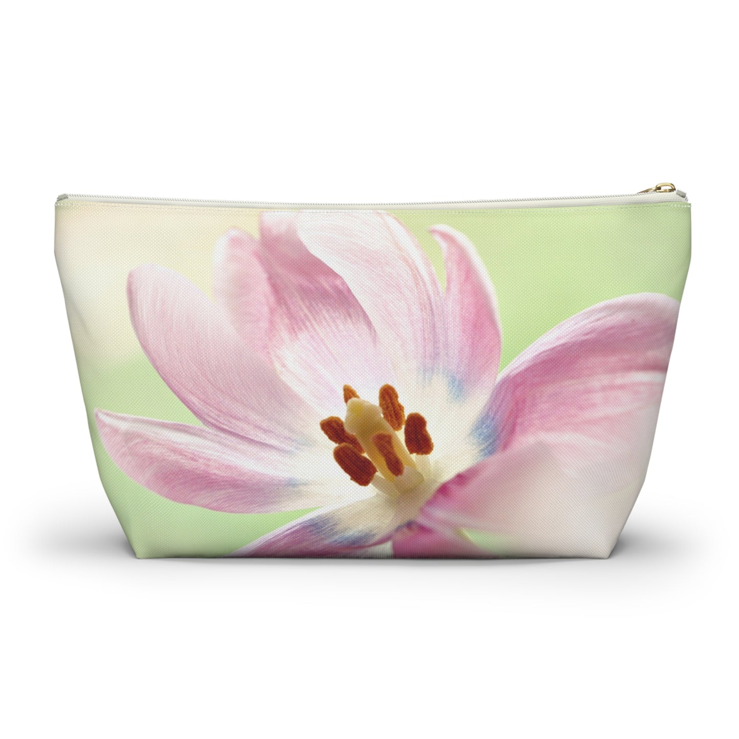 Pink Tulip Floral Accessory Pouch — Cosmetic Makeup Bag with T-Bottom