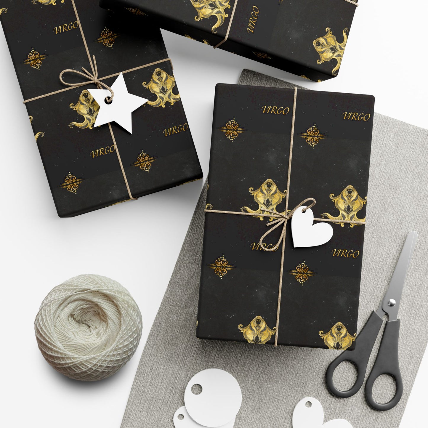 Virgo Luxury Black & Gold Wrapping Paper - Regal Fleur-de-Lis Gift Wrap