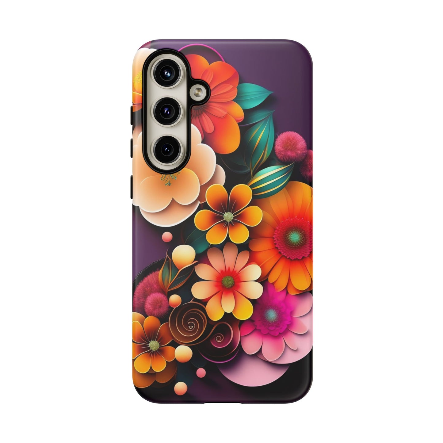 Floral Burst Tough Phone Case — Colorful Retro Flowers Protective Cover