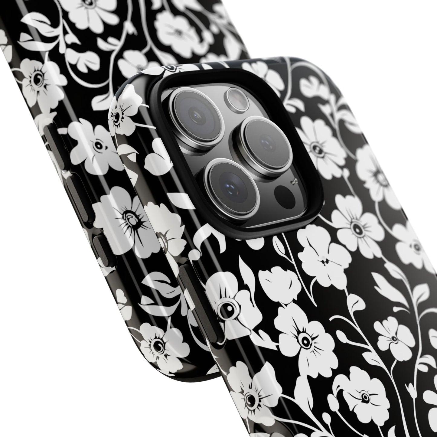 Floral Noir Tough Phone Case — Black & White Flower Protective Cover
