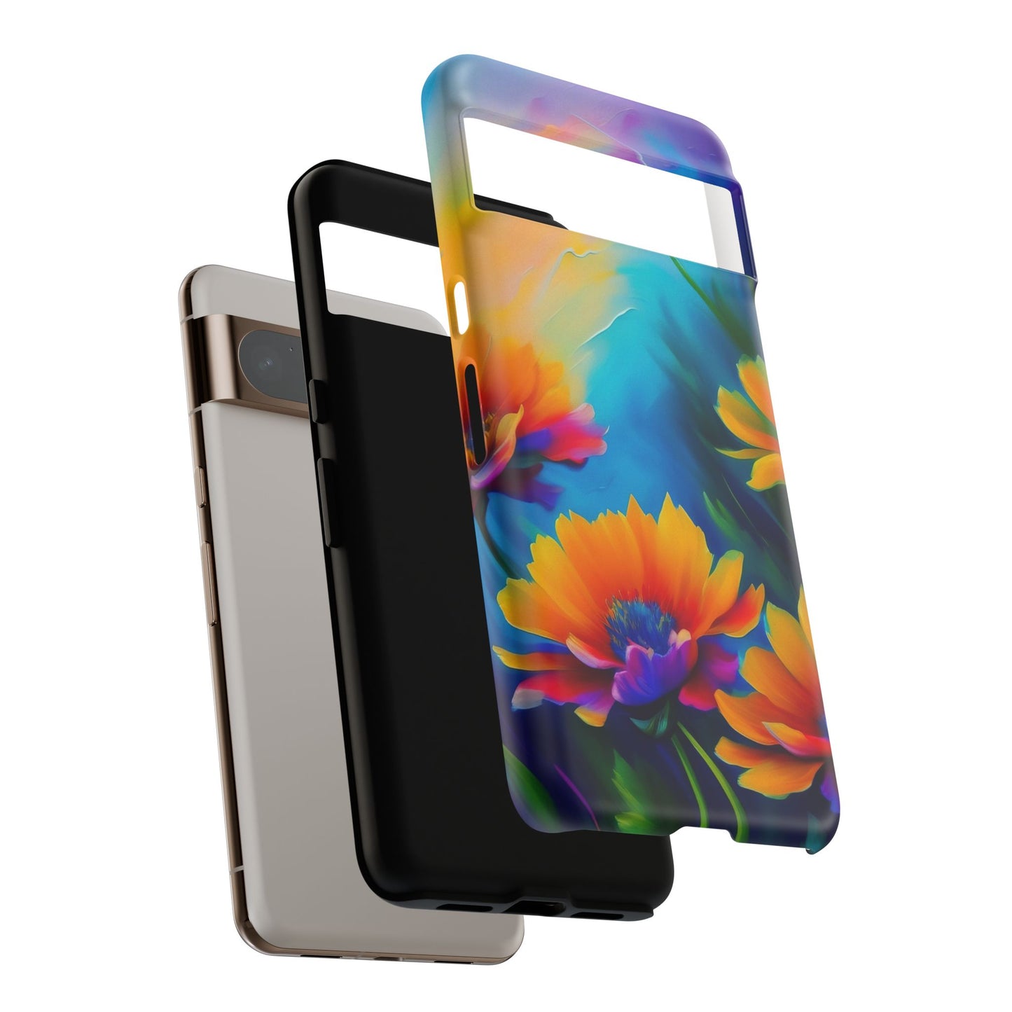 Floral Sunset Tough Phone Case — Vibrant Watercolor Flowers Protective Cover