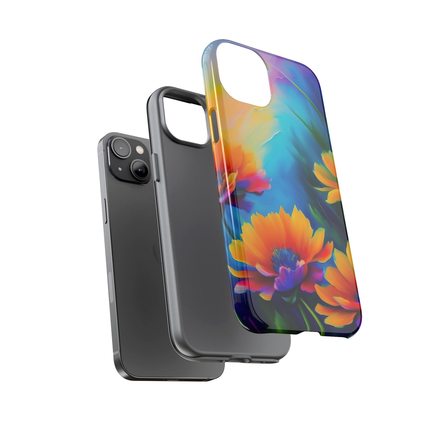 Floral Sunset Tough Phone Case — Vibrant Watercolor Flowers Protective Cover