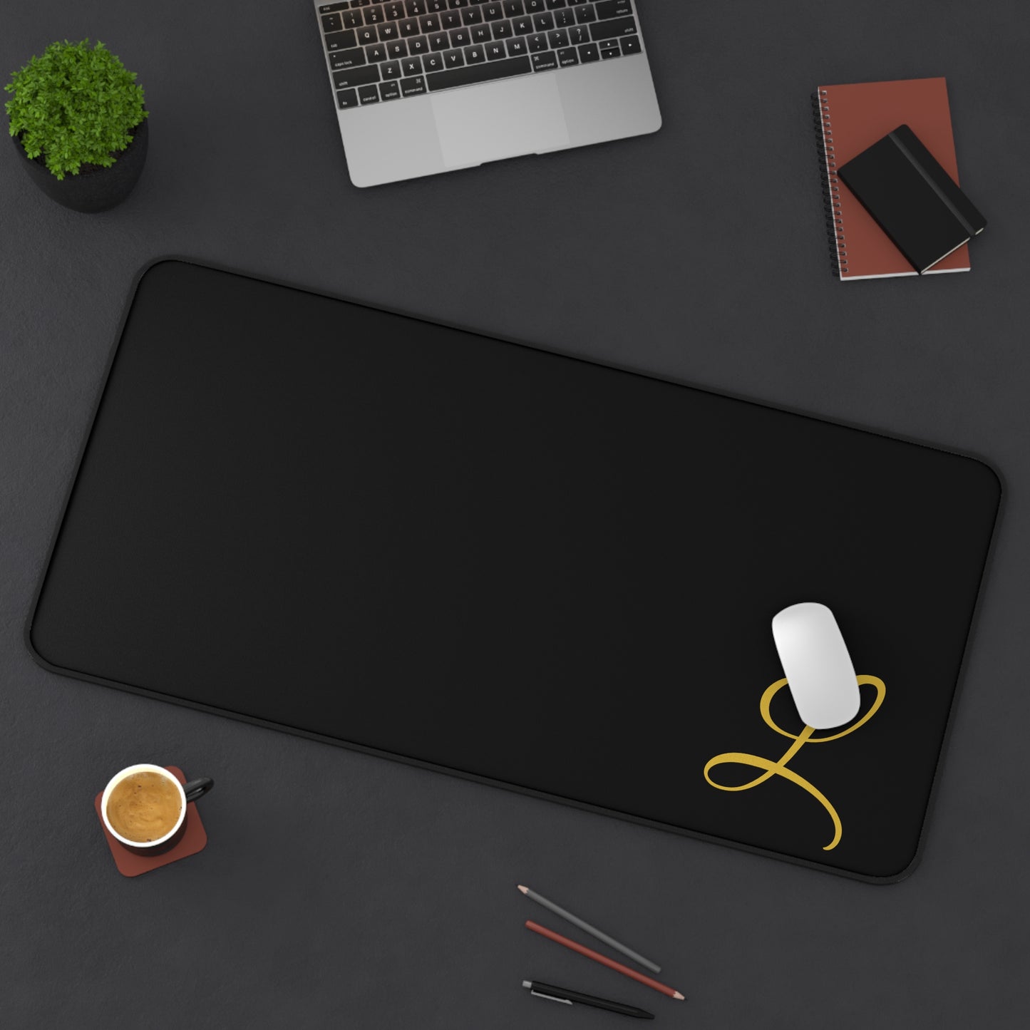 Elegant Monogram Desk Mat — Black Desk Pad with Gold “L” Accent