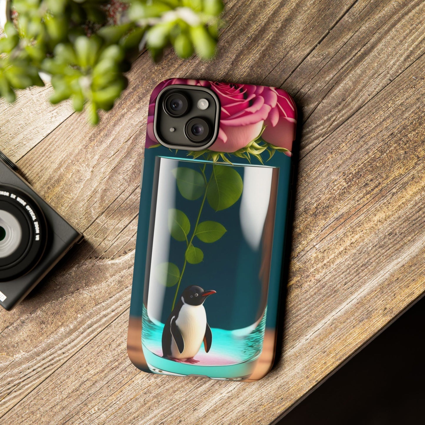 Penguin in a Glass Floral Tough Phone Case — Cute Protective Phone Cover