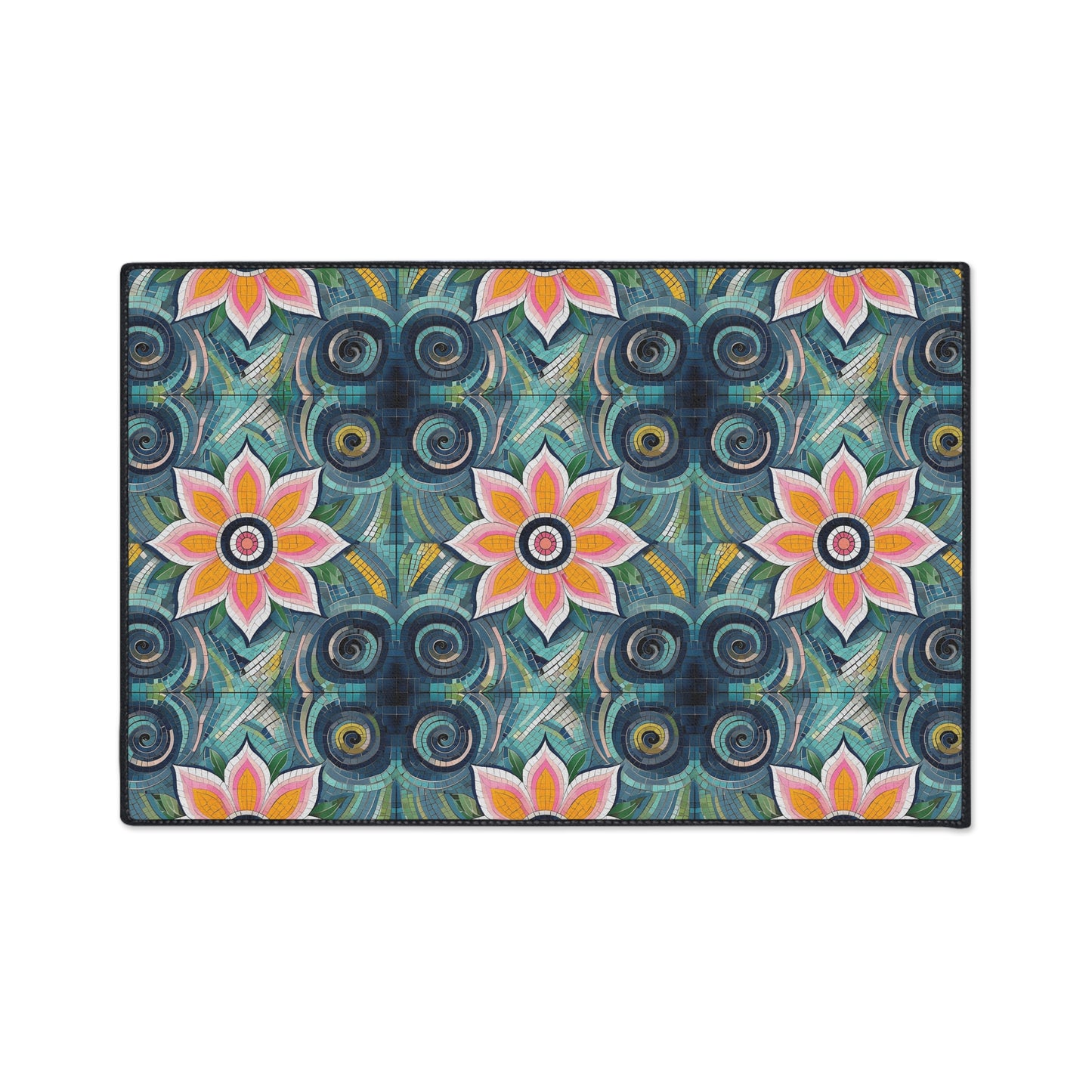 Floral Mosaic Heavy-Duty Floor Mat — Non-Slip Garden Pattern Rug