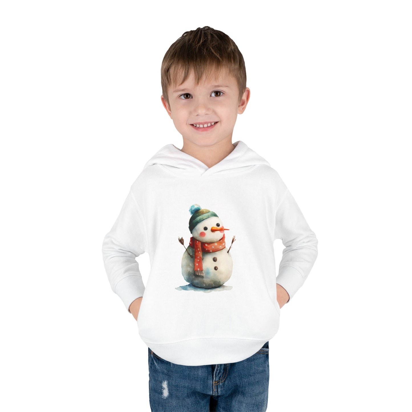 Cozy Snowman Toddler Pullover Fleece Hoodie - Winter Apparel, Cute Gift for Kids, Holiday Wear, Soft Hoodie for Toddlers, Christmas Outfit