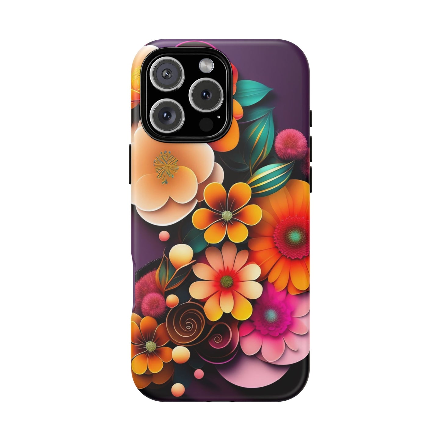 Floral Burst Tough Phone Case — Colorful Retro Flowers Protective Cover