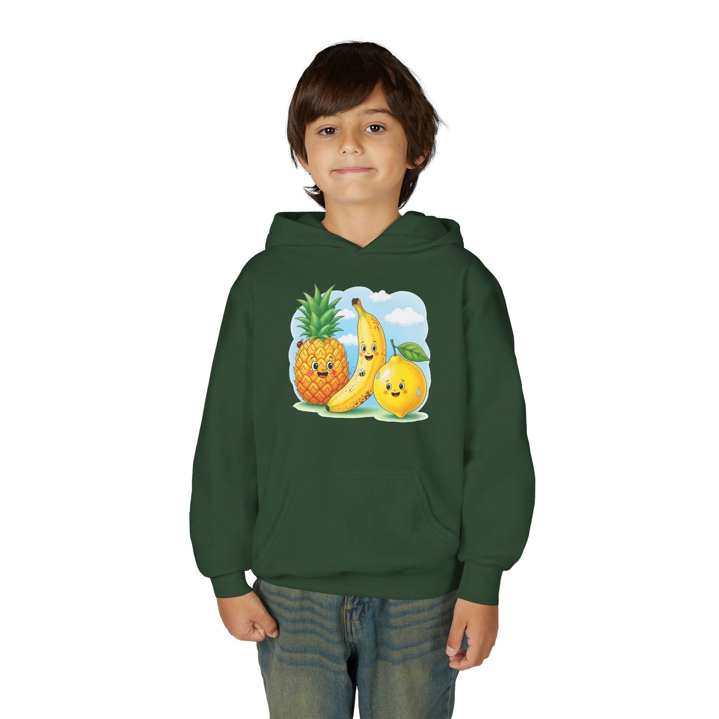 Kids Tropical Fruit Hoodie — Cute Pineapple, Banana & Orange Graphic Sweatshirt