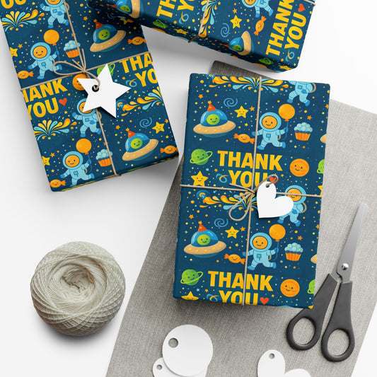 Gift Wrap Paper - 'Thank You' Space Party Pattern (Blue)