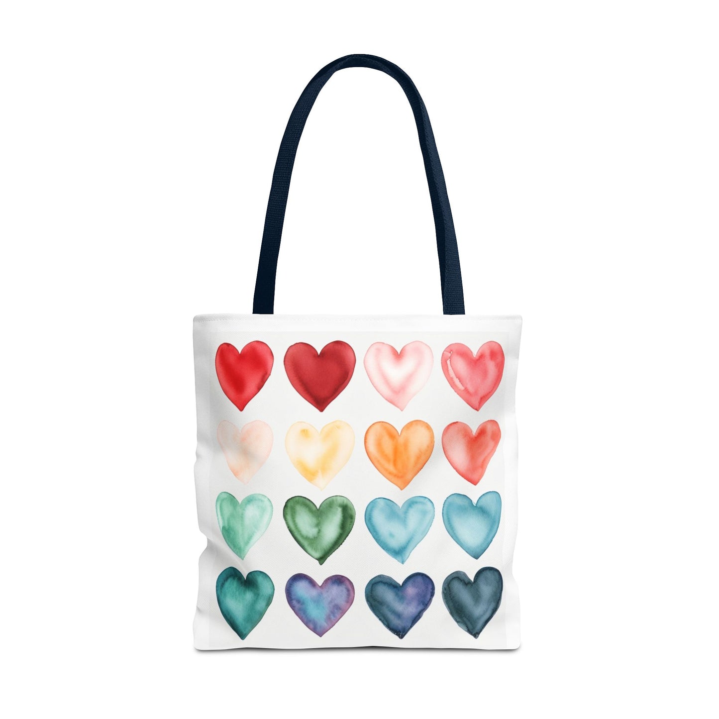 Watercolor Rainbow Hearts Tote Bag — Colorful Heart Pattern Beach & Market Tote