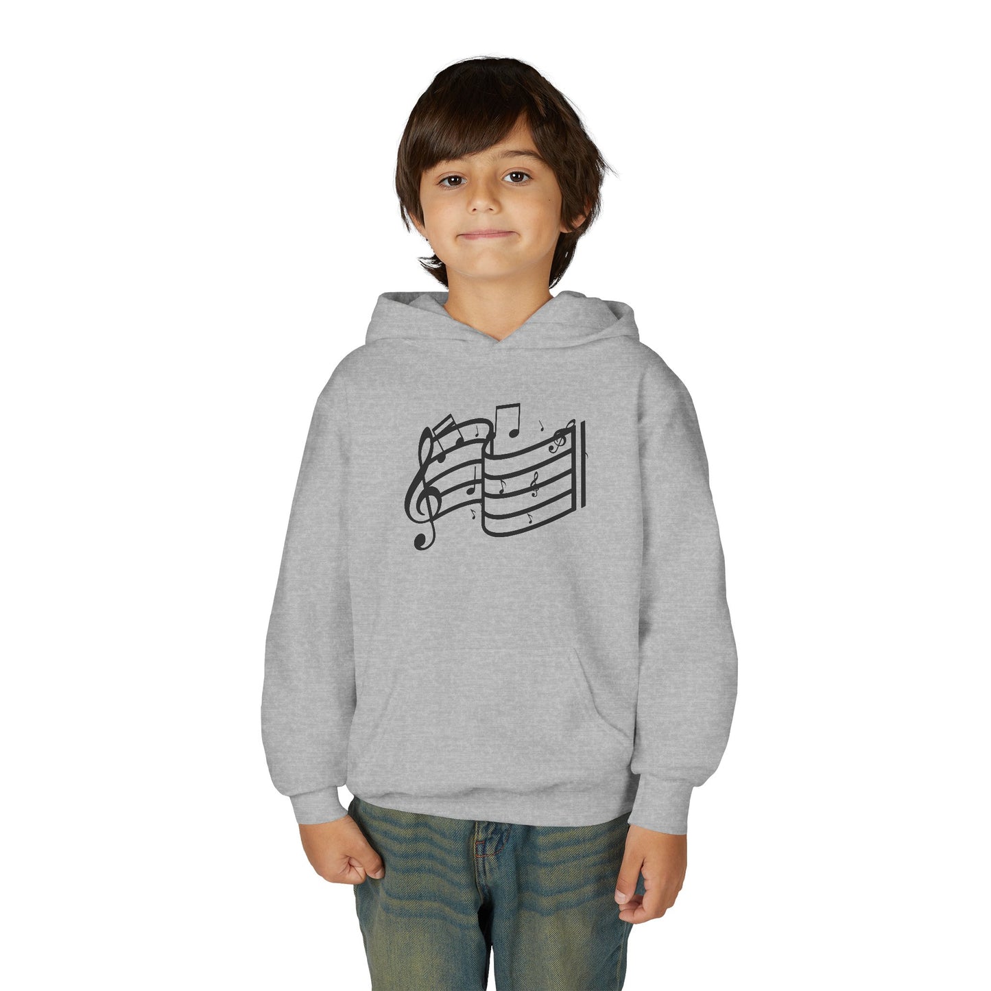 Youth Music Notes Hoodie - Treble Clef & Sheet Music Graphic