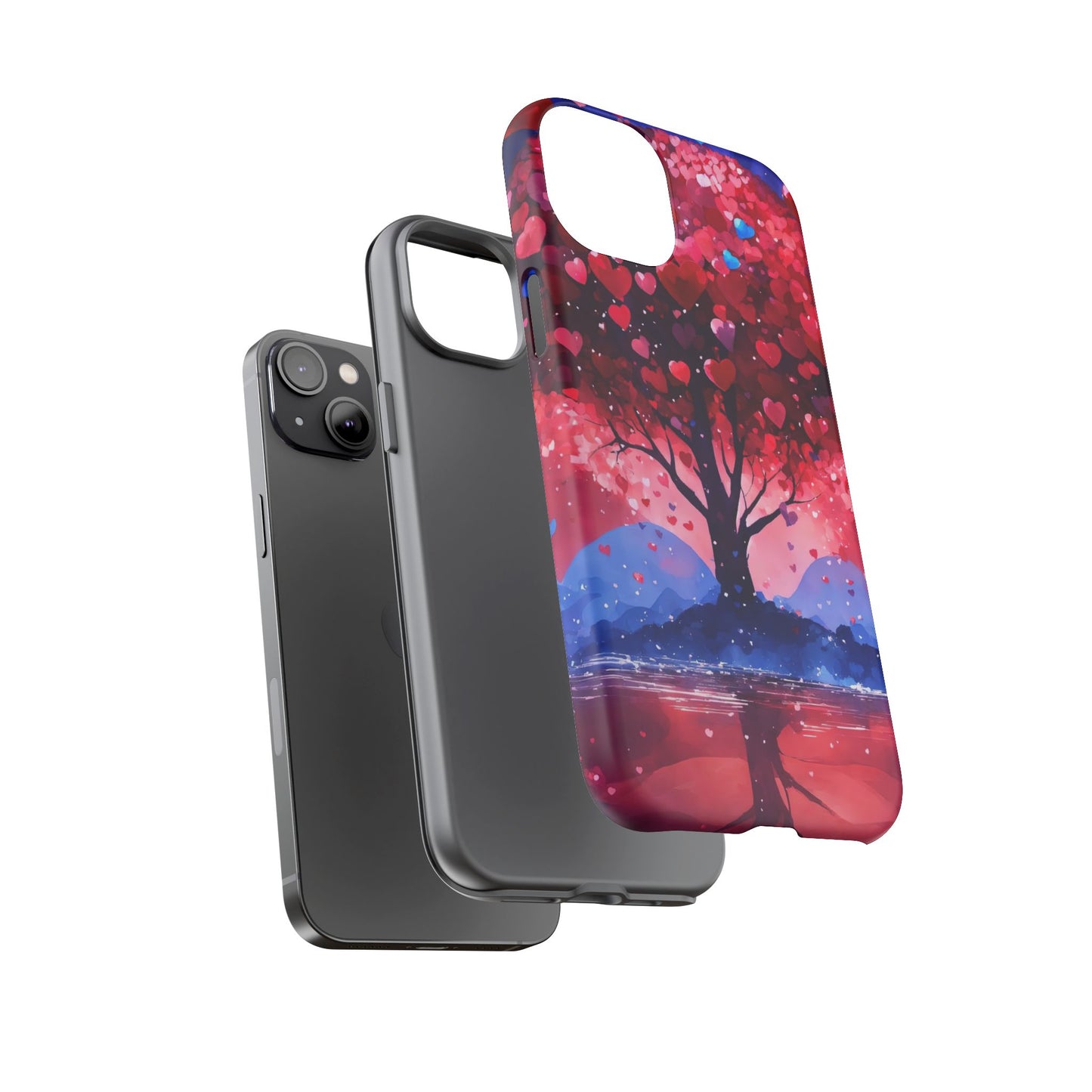 Heart Tree Phone Case — Romantic Red & Blue Protective Tough Case