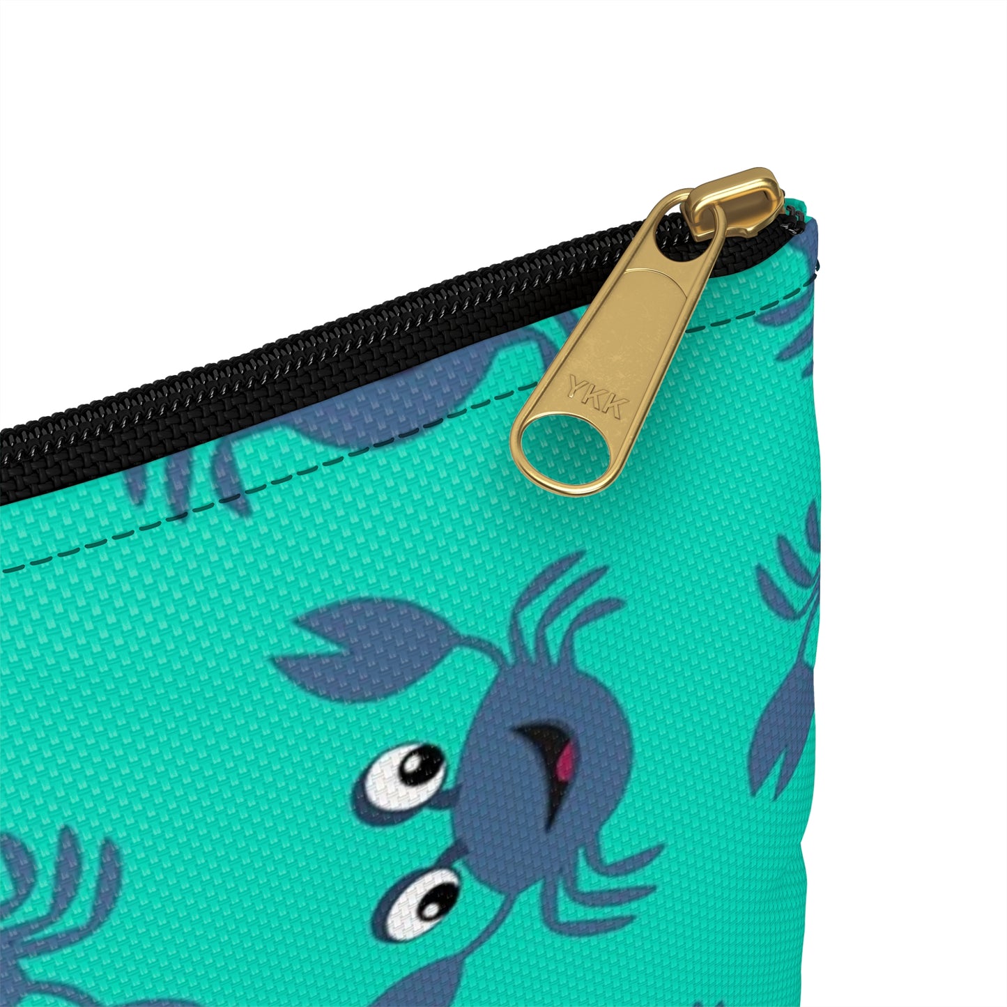 Cute Crab Accessory Pouch, Fun Cosmetic Bag, Beach Accessory, Gift for Crab Lovers, Teal Crab Print Pouch, Summer Essentials