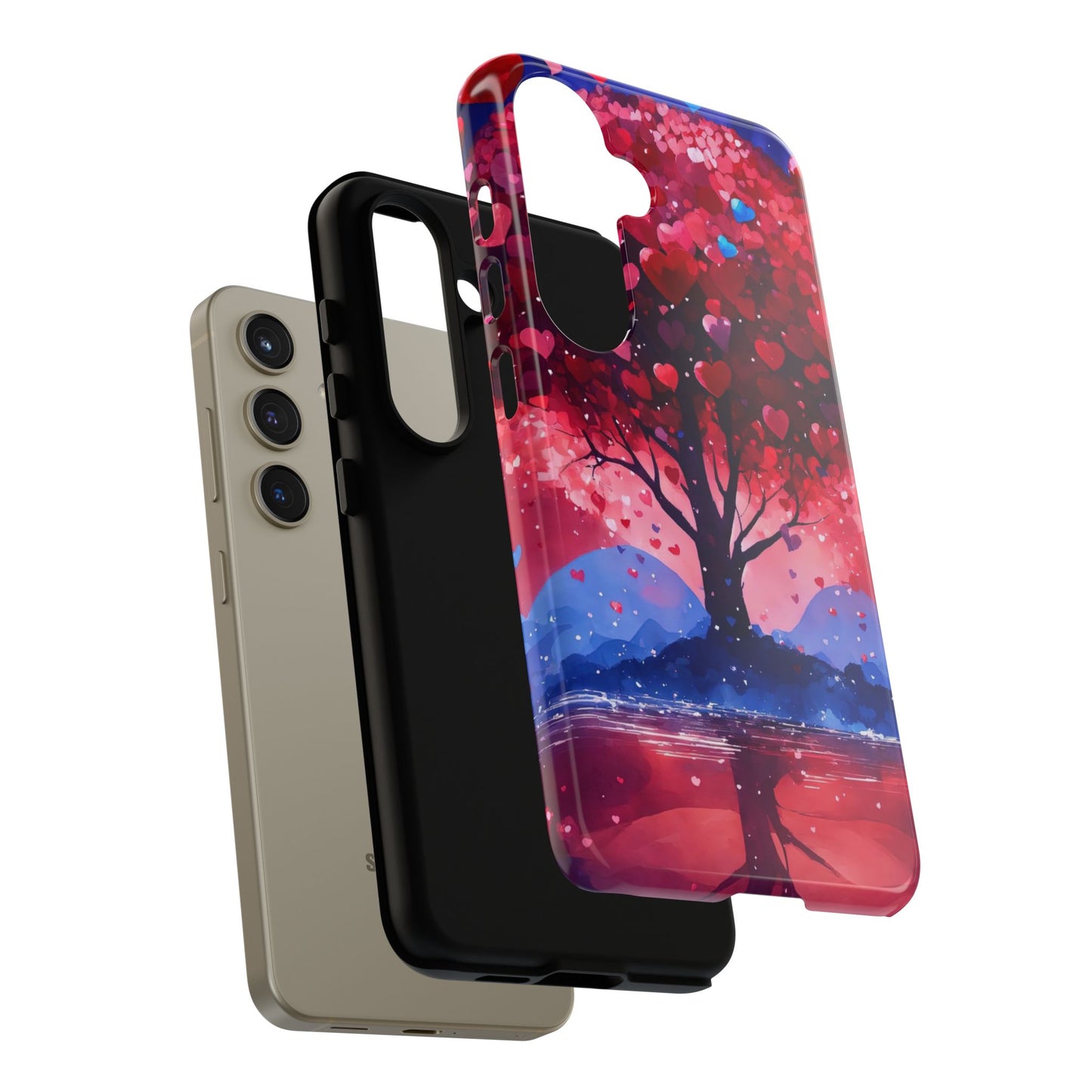 Heart Tree Phone Case — Romantic Red & Blue Protective Tough Case