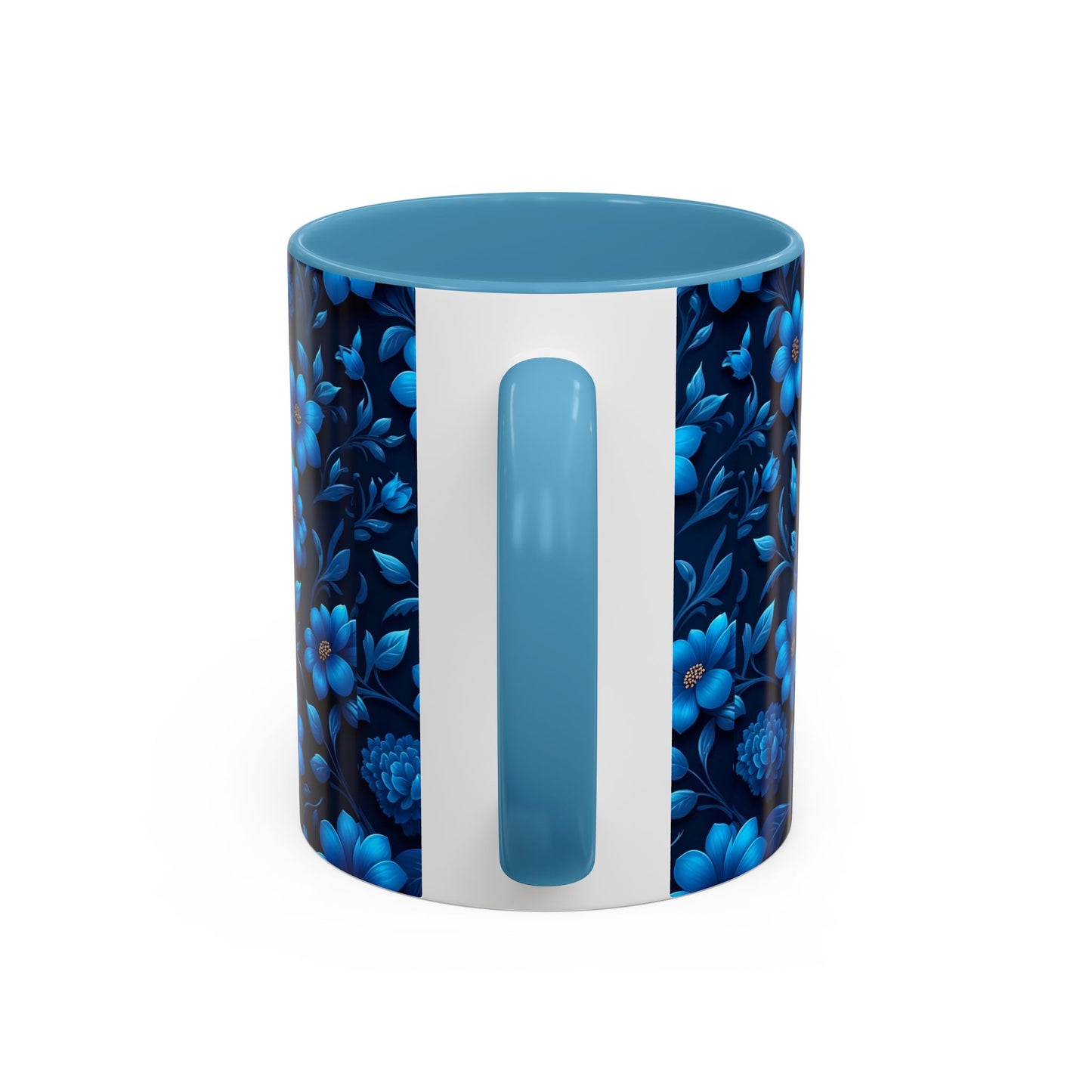 Floral Accent Coffee Mug, Blue Flower Mug, Ceramic Coffee Cup, Gift for Her, Nature-Themed Drinkware, Floral Home Decor, Unique Mug