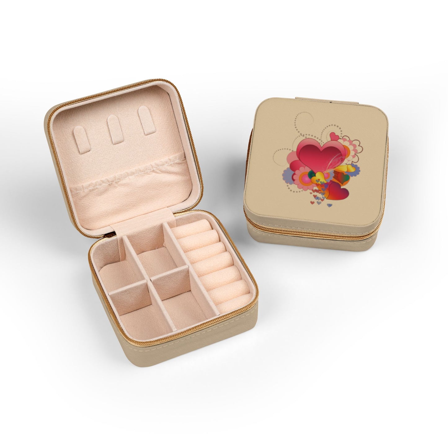 Jewelry Travel Case — Portable Pink Heart Floral Organizer