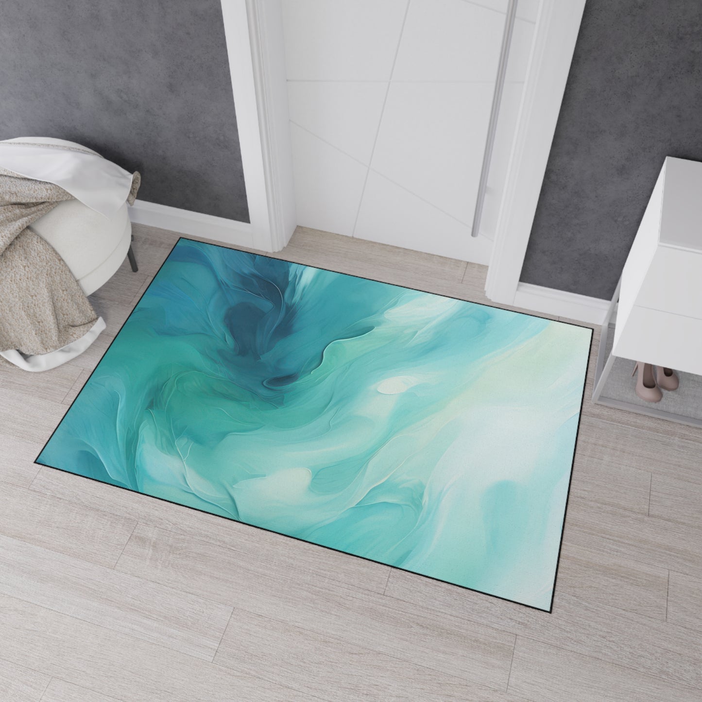 Heavy Duty Floor Mat — Teal Ocean Abstract Slip-Resistant Entry Rug
