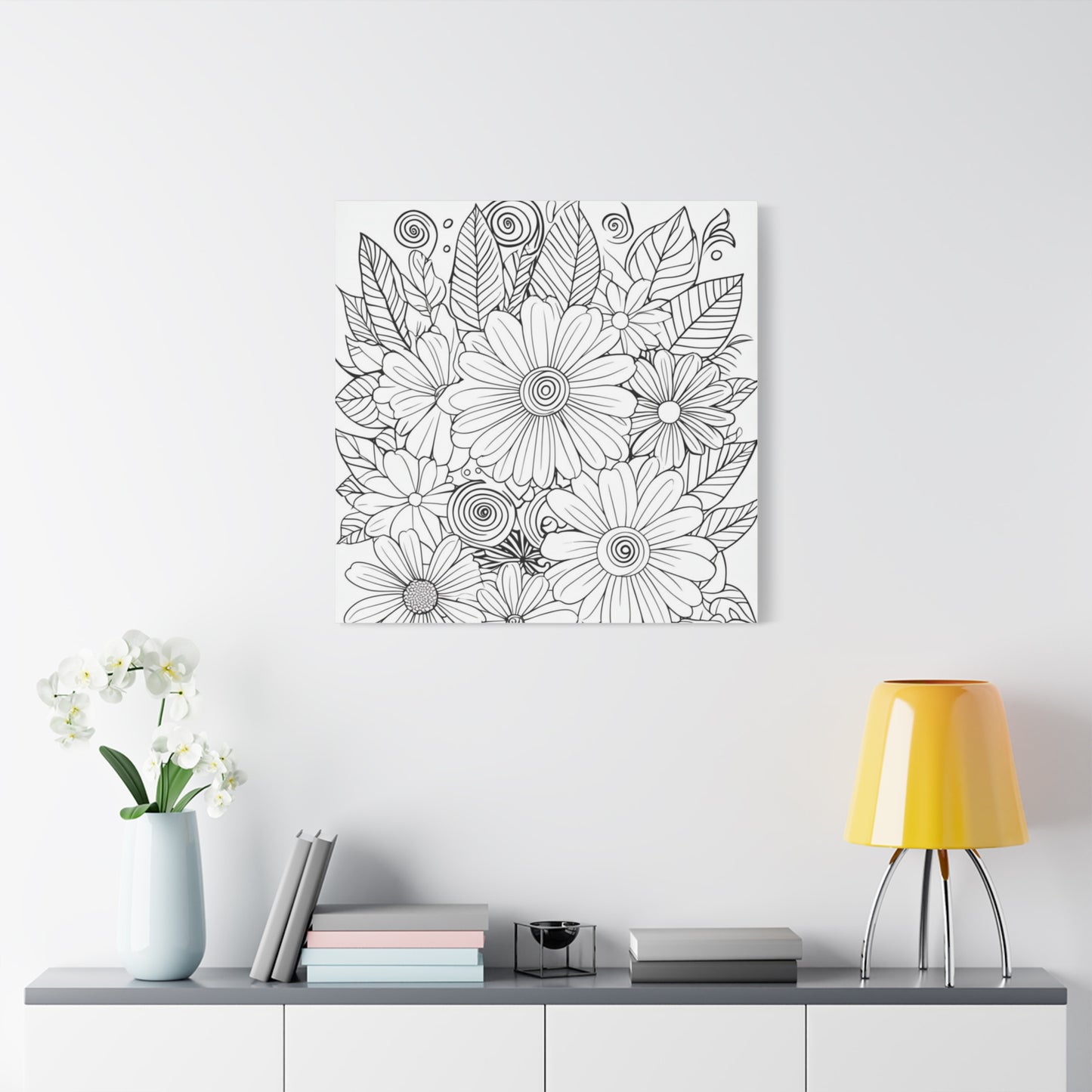 COLOR IT YOURSELF Floral Doodle Canvas Art — Black & White Bouquet Stretched Canvas