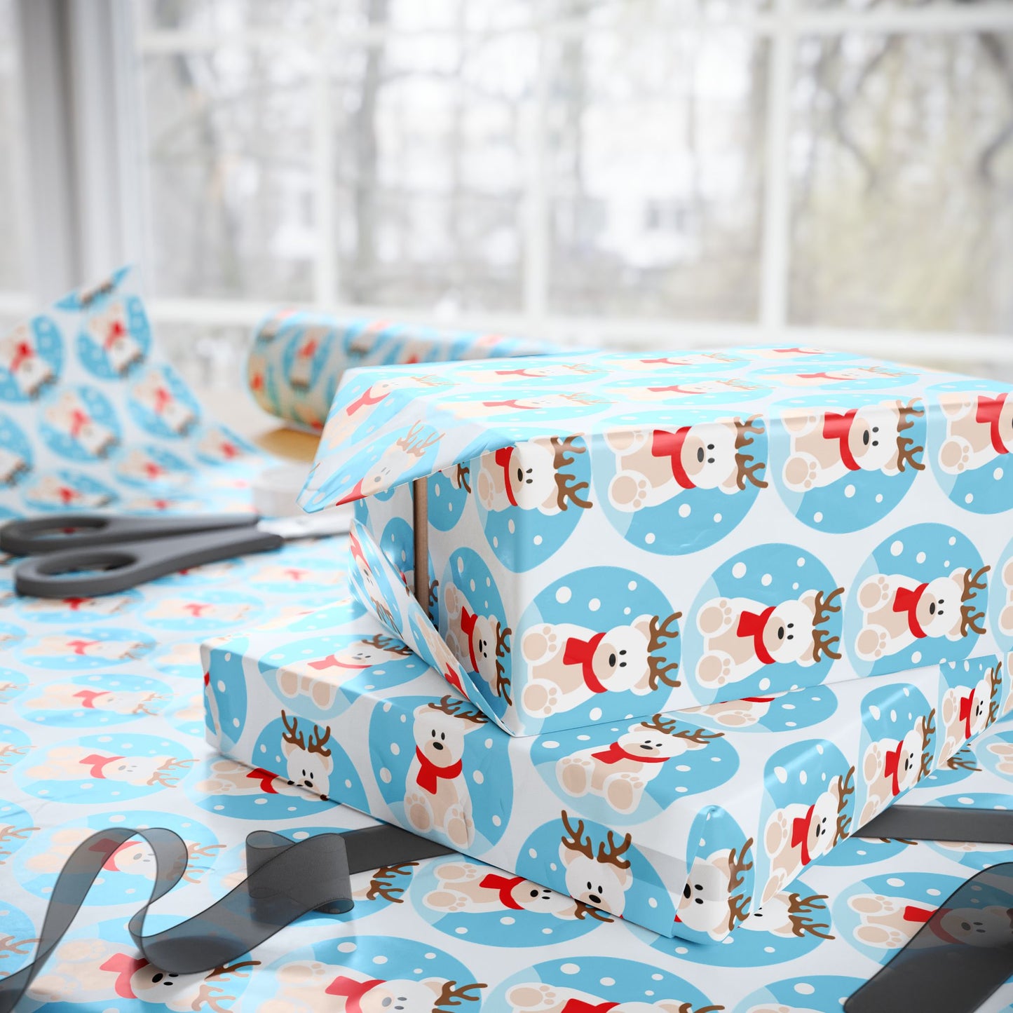 Snow Globe Reindeer Wrapping Paper Roll — Cute Holiday Gift Wrap
