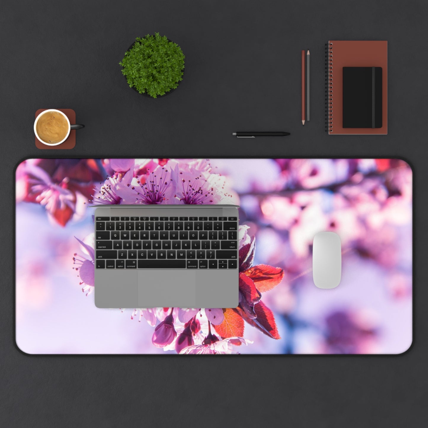 Floral Desk Mat - Elegant Mouse Pad, Office Decor, Gift for Her, Blooming Cherry Blossoms Design, Workstation Accessory, Spring Vibes