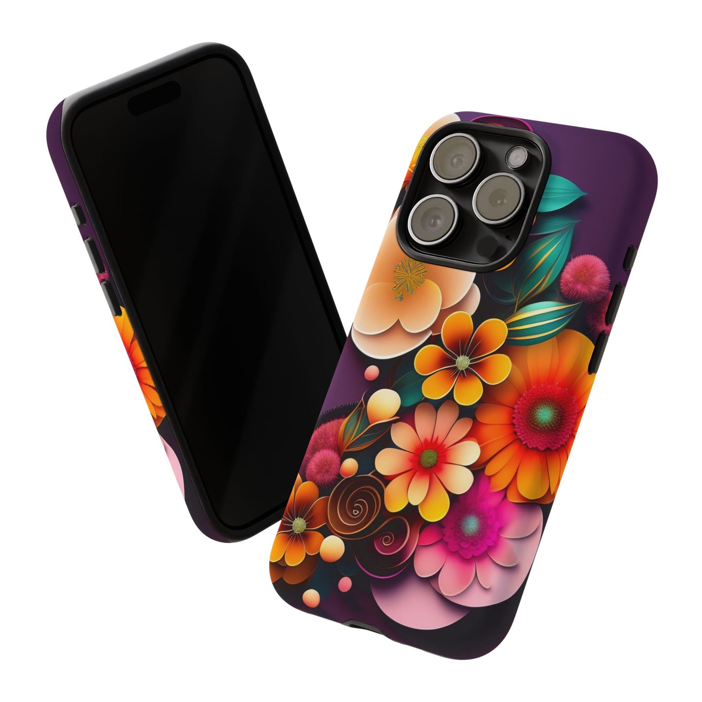 Floral Burst Tough Phone Case — Colorful Retro Flowers Protective Cover