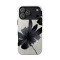 Monochrome Floral Tough Phone Case — Black Ink Flower Protective Cover