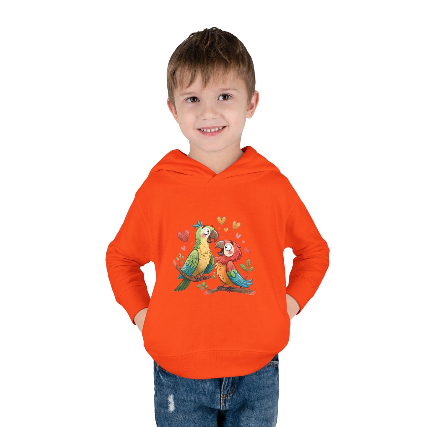 Toddler Hoodie — Cute Parrot Love Pullover (Heart Bird Kids Sweatshirt)