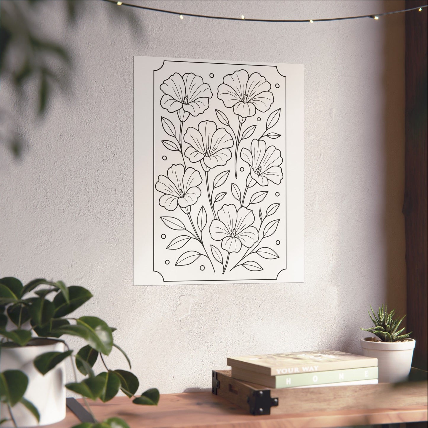 Botanical Line Art Poster — Matte Vertical Floral Wall Art - DIY