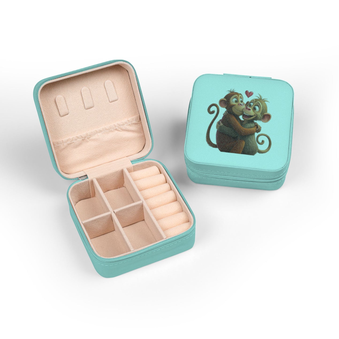 Small Pink Jewelry Travel Case — Cute Hugging Monkeys Design