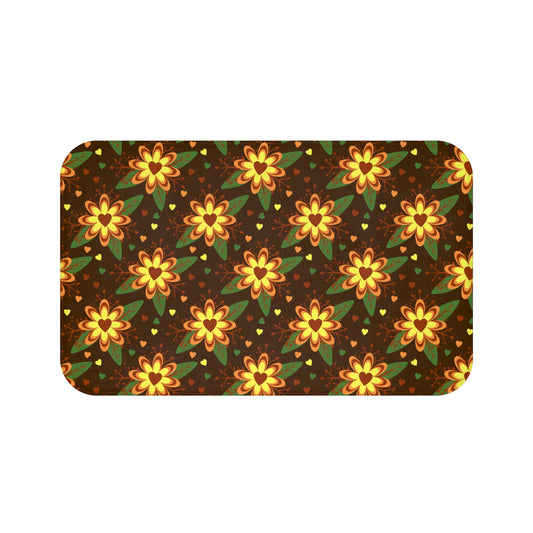 Floral Hearts Bath Mat, Boho Bathroom Decor, Cozy Bath Rug, Flower Pattern Mat, Gift for Home