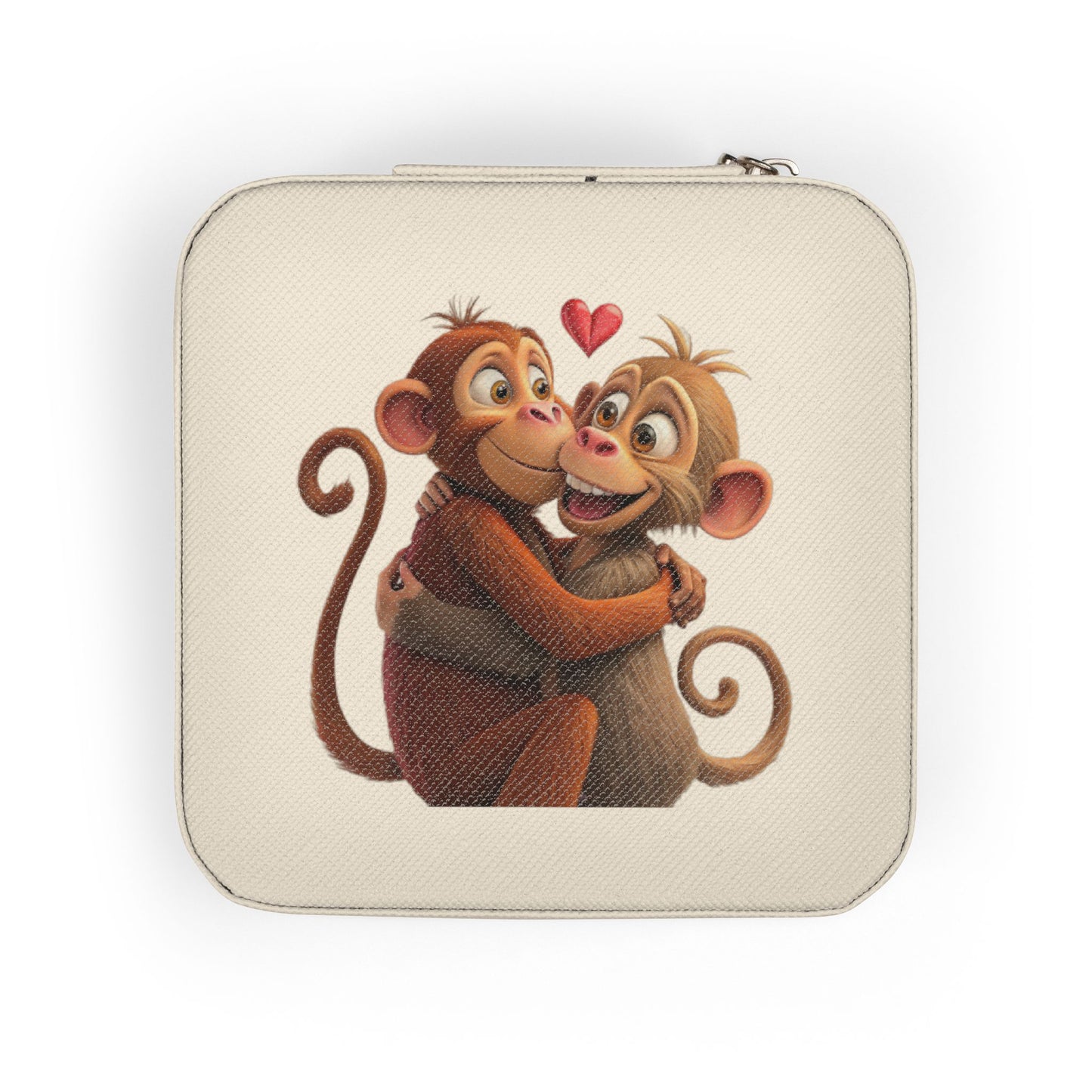 Small Pink Jewelry Travel Case — Cute Hugging Monkeys Design