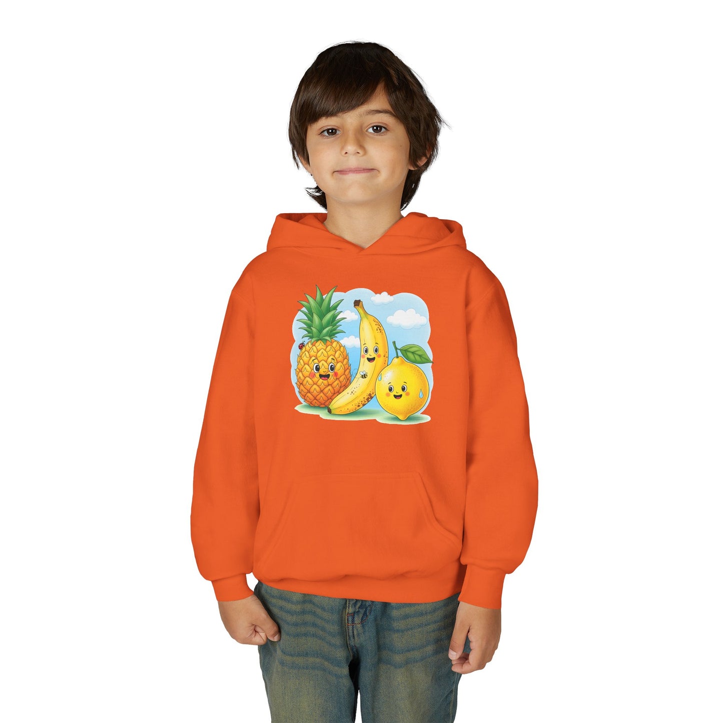 Kids Tropical Fruit Hoodie — Cute Pineapple, Banana & Orange Graphic Sweatshirt