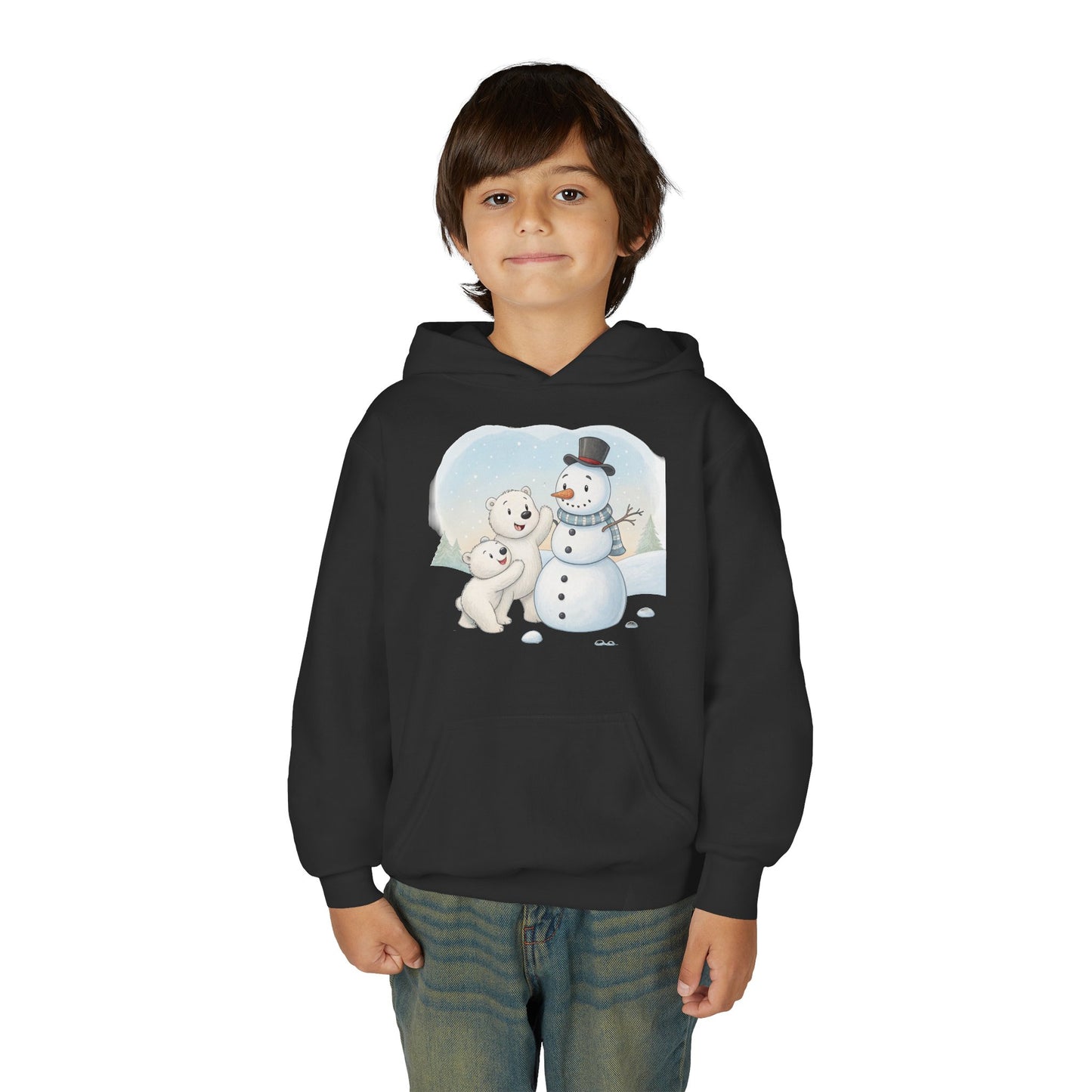 Kids Snowman Hoodie – Cute Polar Bear & Snowman Winter Sweatshirt