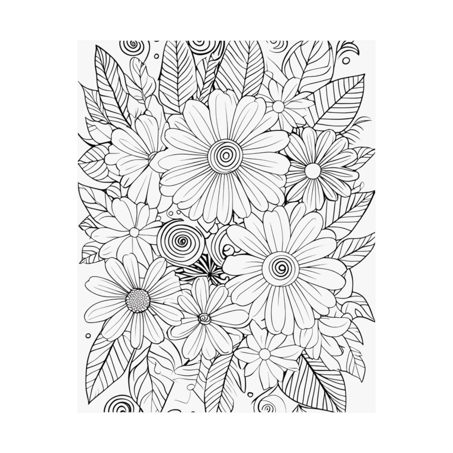 DIY Botanical Doodle Poster — Black & White Floral Coloring Art Print
