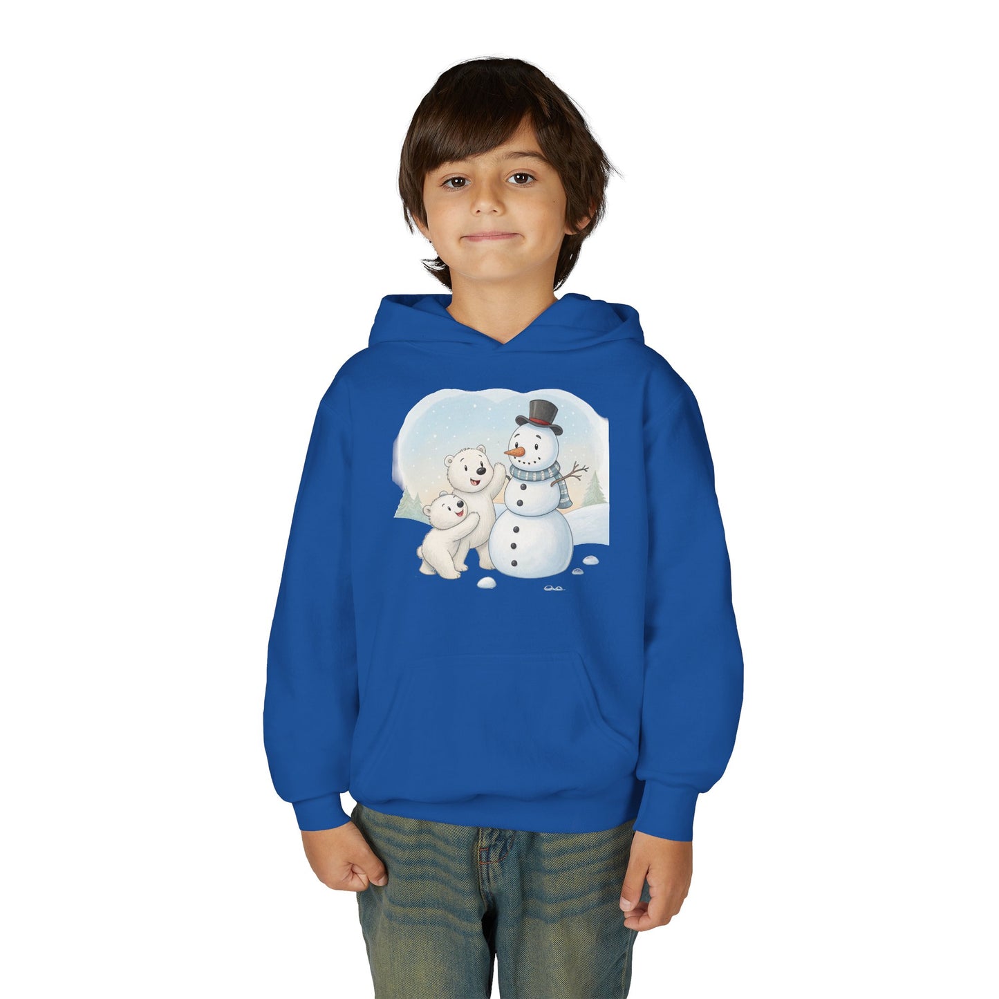 Kids Snowman Hoodie — Cute Polar Bear & Snowman Holiday Sweatshirt
