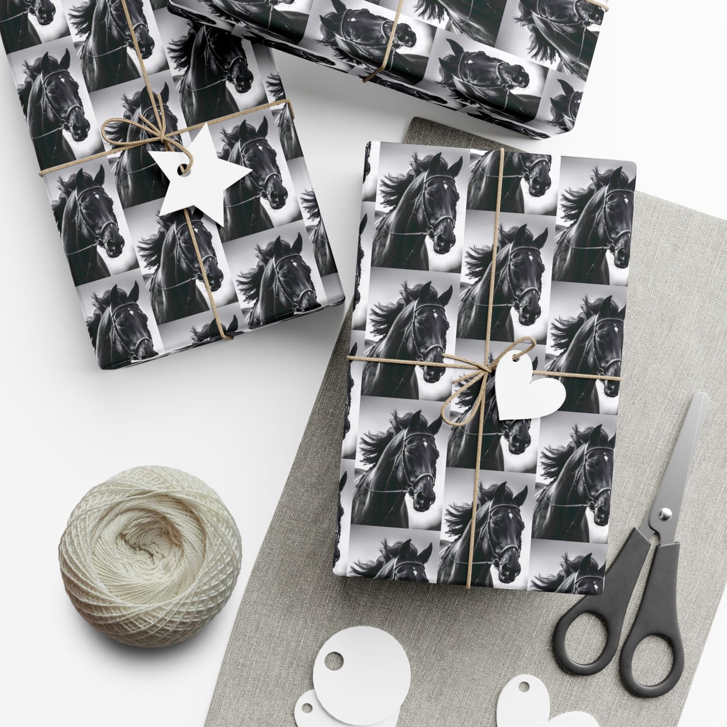 Horse Portrait Gift Wrap Paper - Black & White Equestrian Wrapping Paper for Horse Lovers