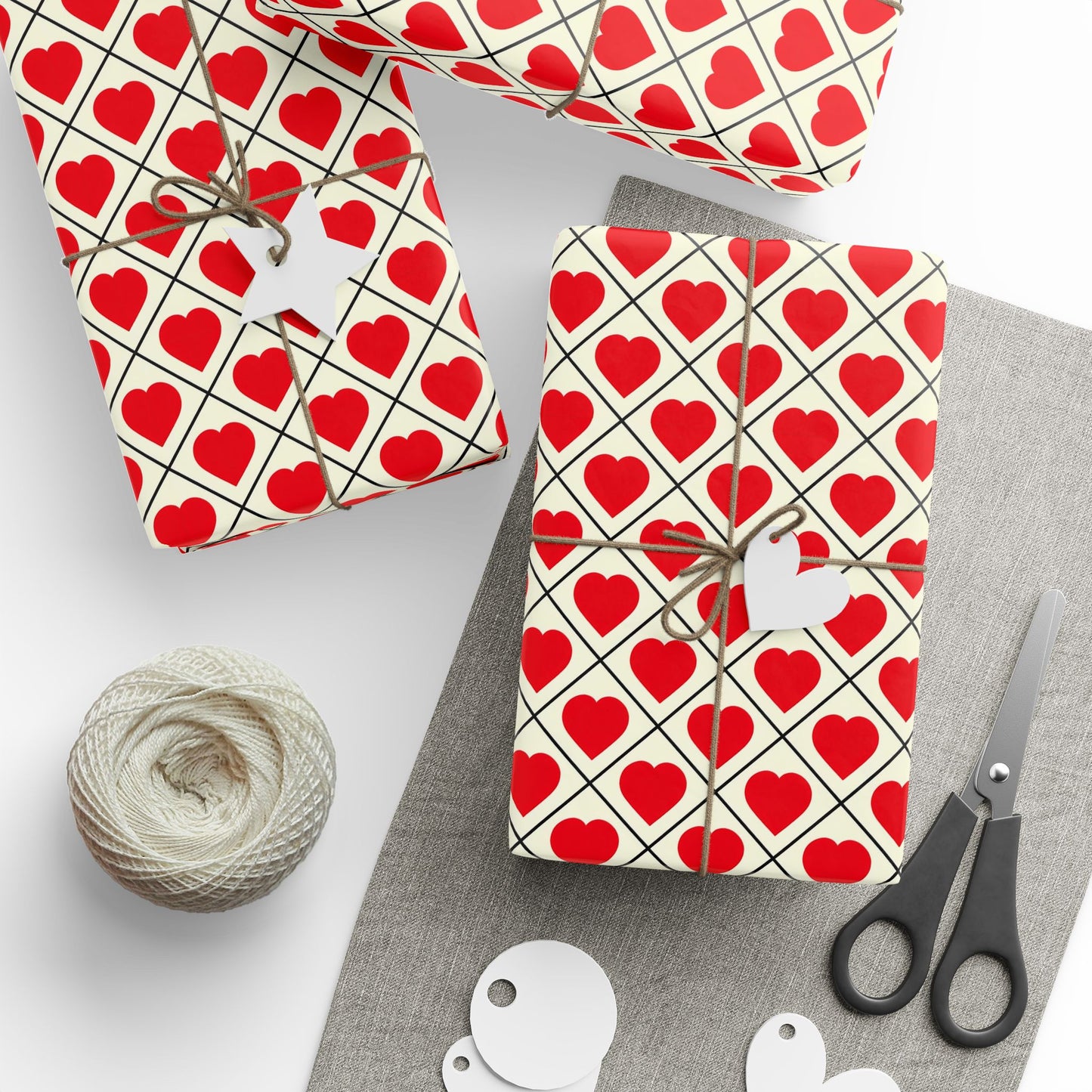 Heart Lattice Wrapping Paper Roll — Red Hearts Valentine's Gift Wrap