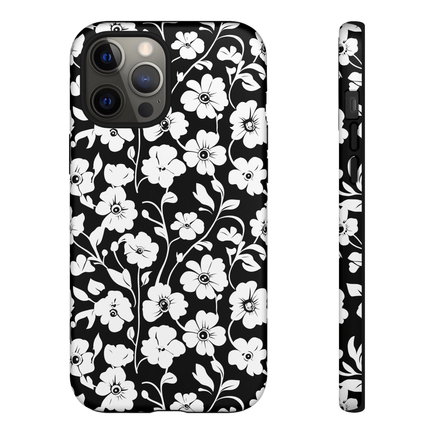 Floral Noir Tough Phone Case — Black & White Flower Protective Cover