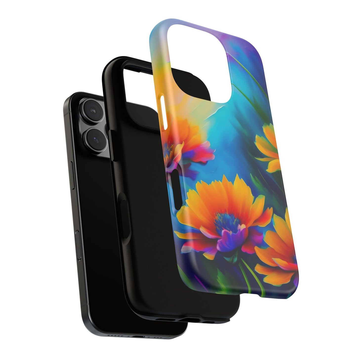 Floral Sunset Tough Phone Case — Vibrant Watercolor Flowers Protective Cover