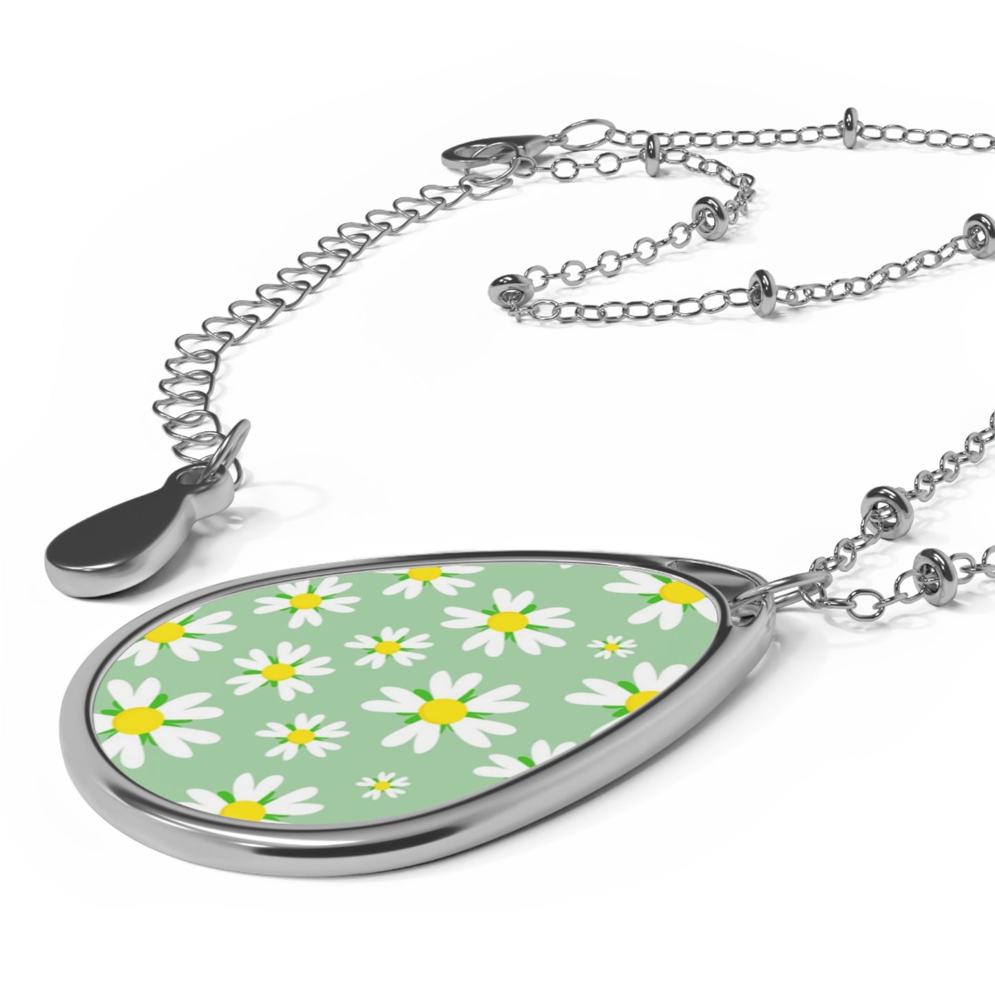 Floral Oval Necklace, Daisy Pendant Jewelry, Nature-Inspired Gift, Boho Necklace, Spring Accessory, Eco-Friendly Jewelry
