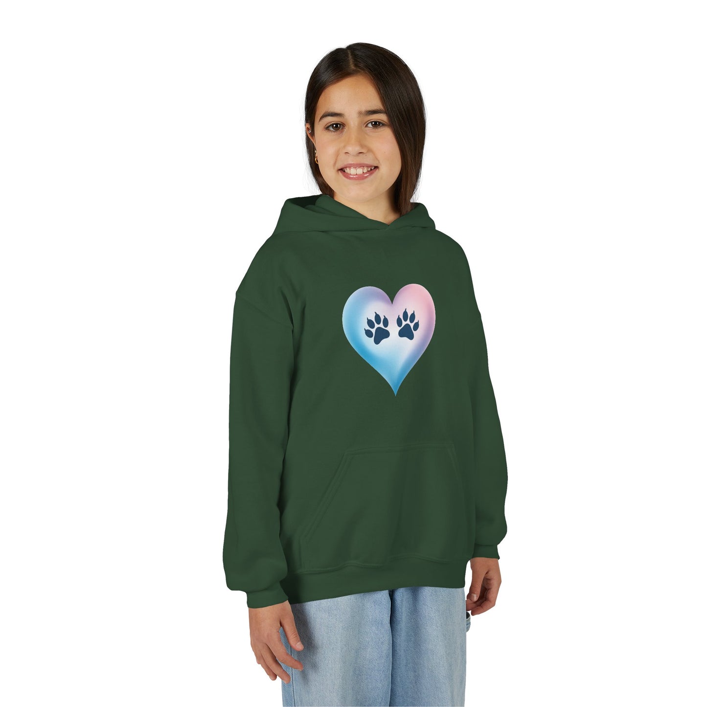 Kids Heart Paw Hoodie — Pastel Gradient Pet Lover Sweatshirt