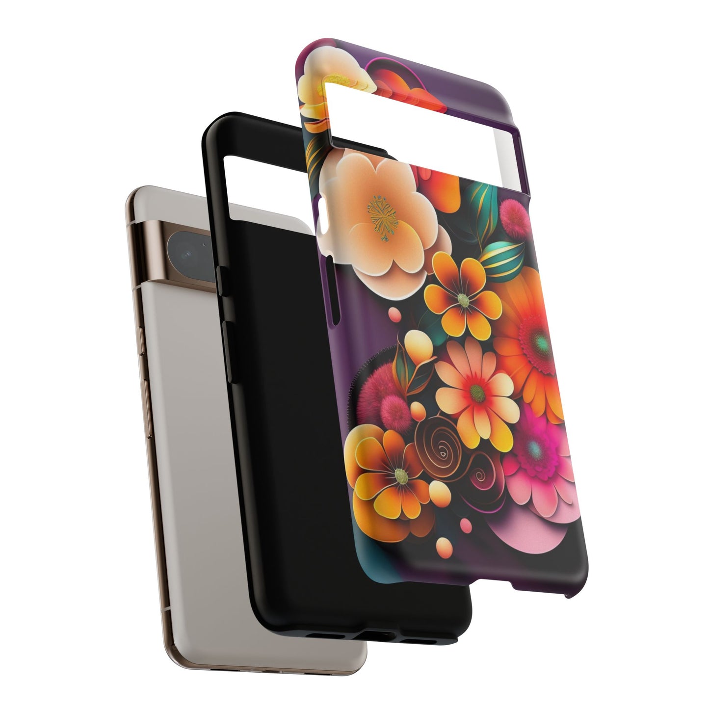 Floral Burst Tough Phone Case — Colorful Retro Flowers Protective Cover