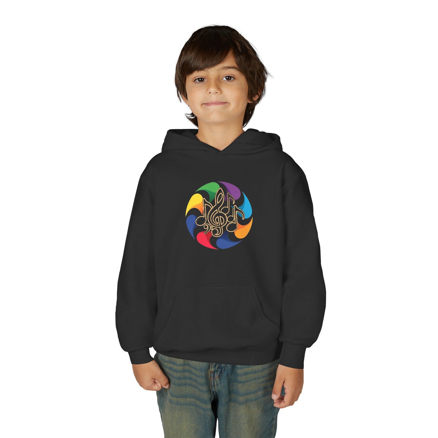 Colorful Music Treble Clef Youth Hoodie | Rainbow Note Circle