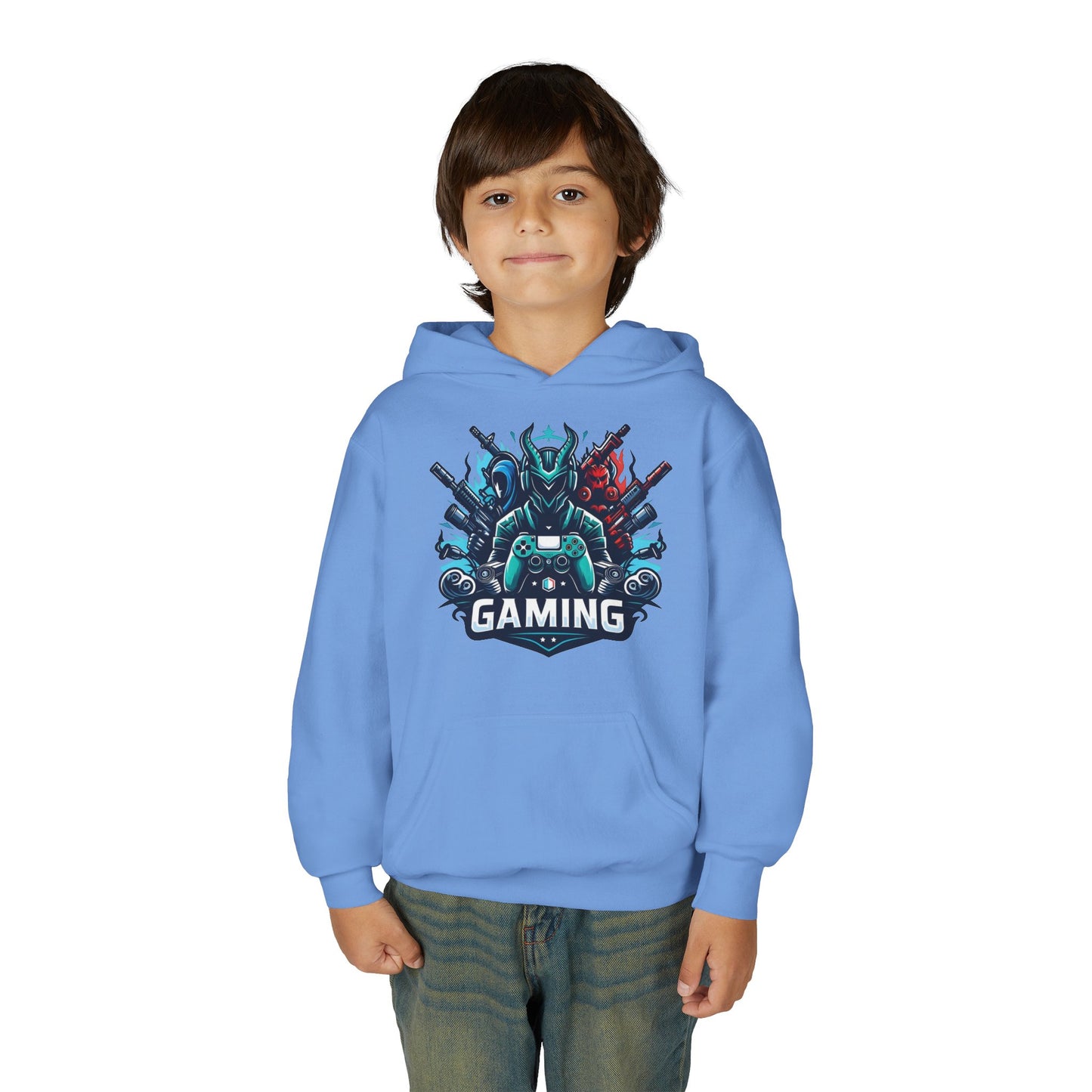 Youth Gaming Hoodie — Robotic Gamer Emblem Sweatshirt