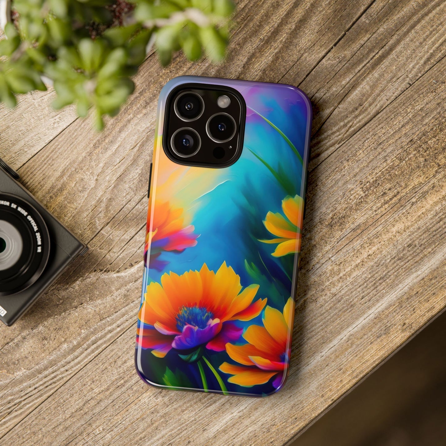 Floral Sunset Tough Phone Case — Vibrant Watercolor Flowers Protective Cover