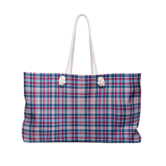 Plaid Weekender Bag — Navy & Pink Travel Tote