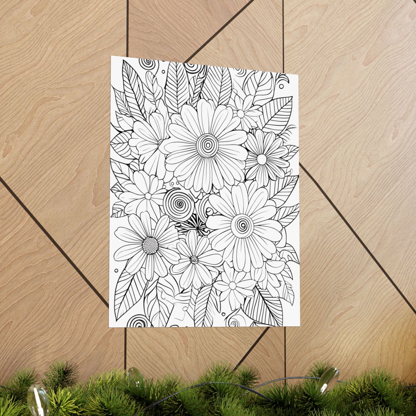DIY Botanical Doodle Poster — Black & White Floral Coloring Art Print